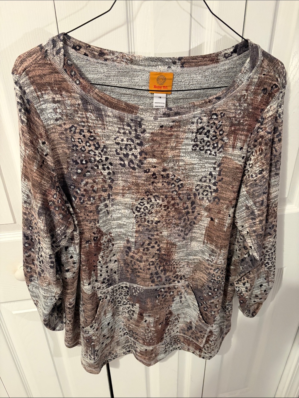 Ruby Rd Taupe & Gray Animal-Print Knit Pullover